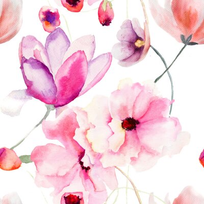 Aquarell nahtlose Muster mit rosa Blumen