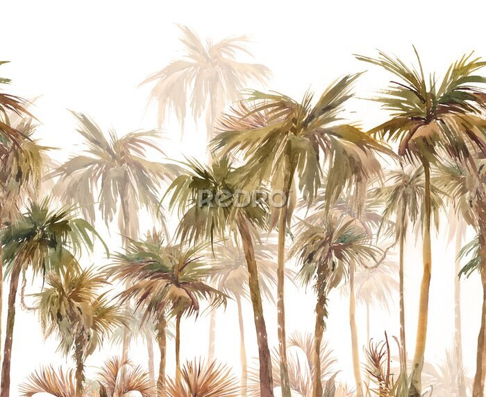 Fototapete Aquarell-Palmen weißer Hintergrund