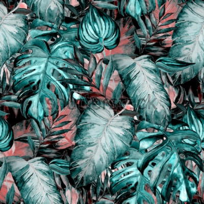 Fototapete Aquarell-Palmenblätter auf rosa Hintergrund