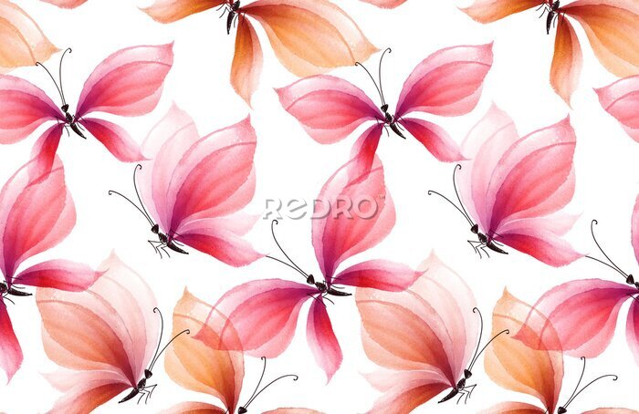 Fototapete Aquarell-Schmetterlinge auf weißem Hintergrund