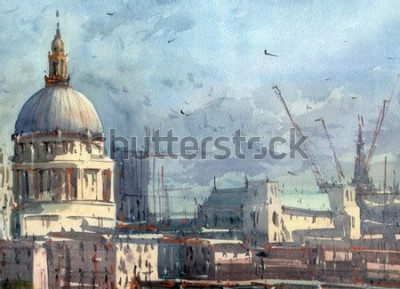 Fototapete Aquarell Stadt Anblick Abbildung