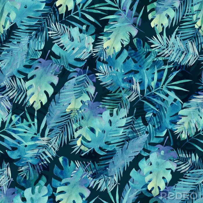 Fototapete Aquarellblätter Muster. Sommerdruck Malerei Illustration