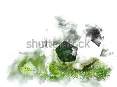 Fototapete Aquarellfußball im Gras