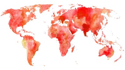 Fototapete Aquarellkarte der Welt auf weißem Hintergrund