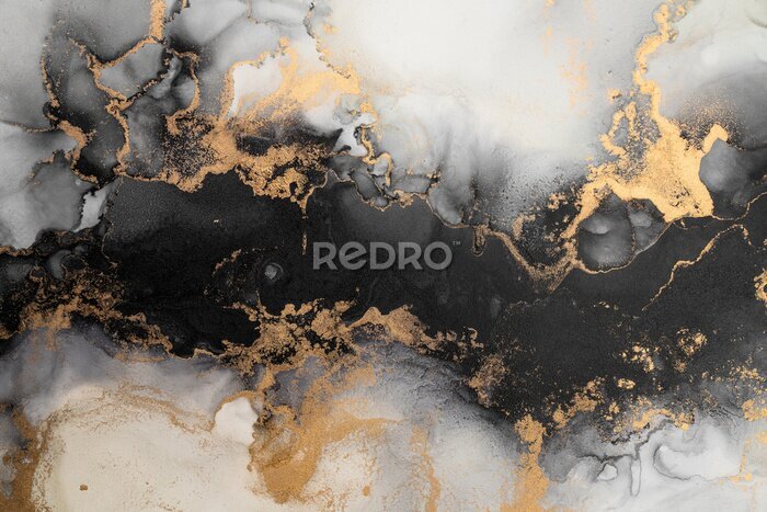 Fototapete Aquarellmarmor mit schwarzer und goldener Farbe