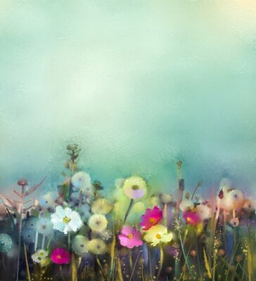 Fototapete Aquarellwiese mit Wildblumen