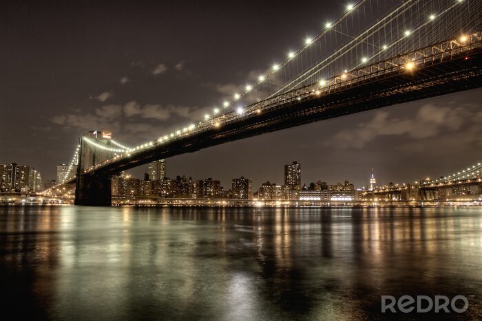 Fototapete Architektur der Brooklyn Bridge bei Nacht