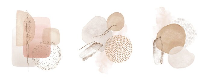 Fototapete Arrangements. Blush, pink, ivory, beige watercolor Illustration and gold elements, on white background. Abstract modern print set. Logo. Wall art. Poster. Business card.