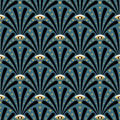 Art Nouveau Art Déco Muster auf blauem Hintergrund