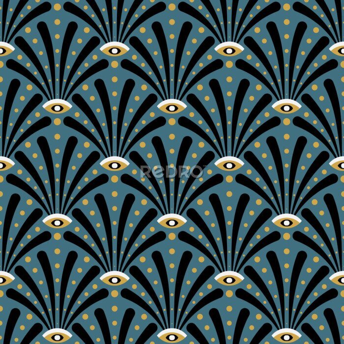 Fototapete Art Nouveau Art Déco Muster auf blauem Hintergrund