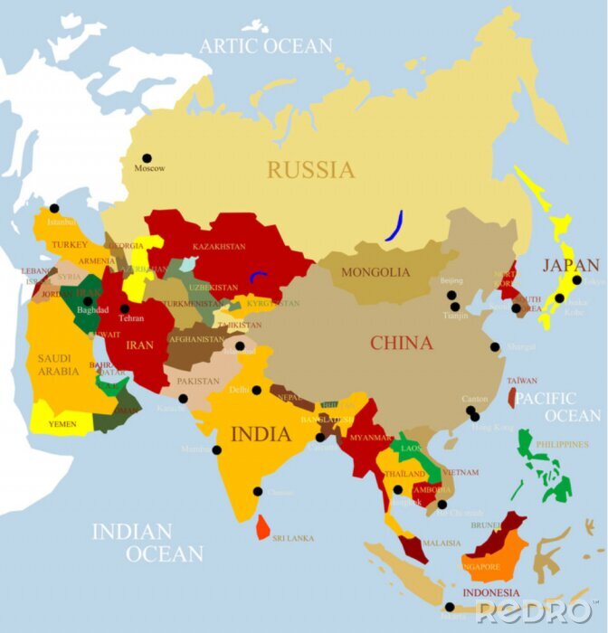 Fototapete Asien-Karte trennen und die Verwendung jedes Land, wie Sie es wünschen.