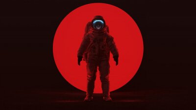 Astronaut beleuchtet mit rotem Licht
