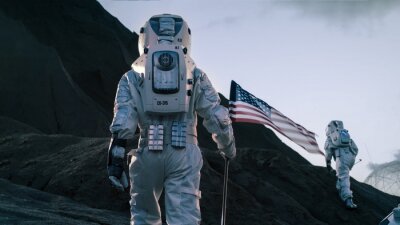 Fototapete Astronaut mit amerikanischer Fahne