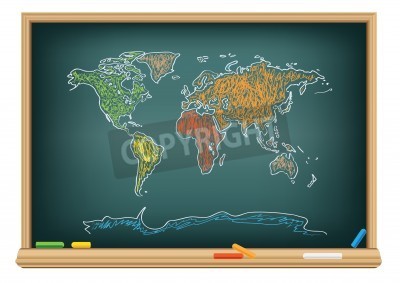 Fototapete auf dem Brett gezeichnete Weltkarte