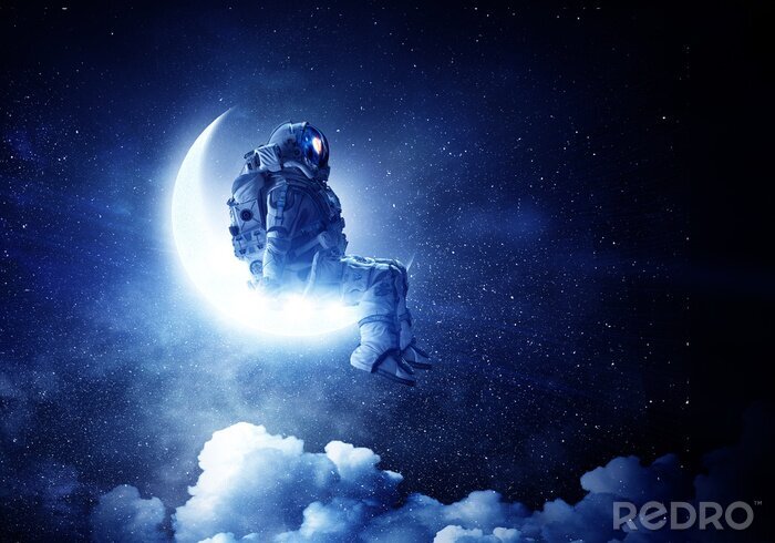 Fototapete Auf dem Mond sitzender Astronaut