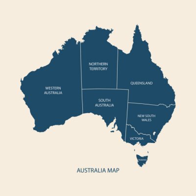Fototapete Aufteilung Australiens in Regionen