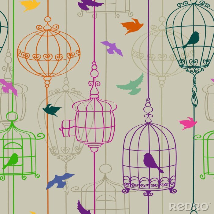 Fototapete Aus Käfigen entkommende Vögel
