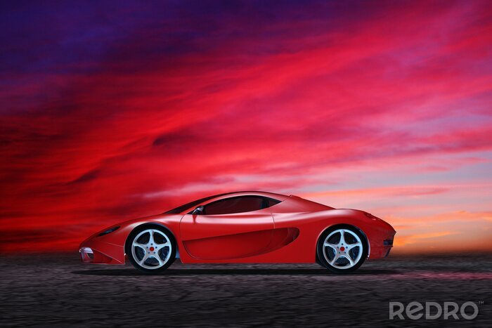 Fototapete Auto vor einem malerischen Hintergrund