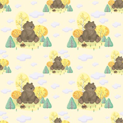 Baby bunte nahtlose Muster mit dem Bild der niedlichen Waldtiere und Herbst Bäume. Vektor Hintergrund.