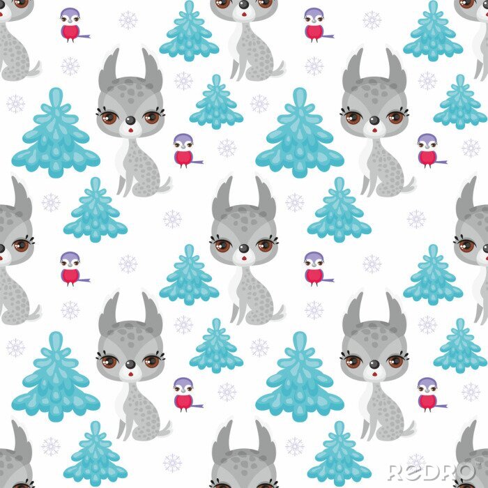 Fototapete Baby bunte nahtlose Muster mit dem Bild der niedlichen Waldtiere. Winter Hintergrund.