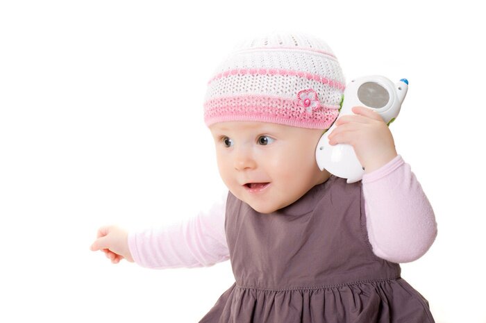 Fototapete Baby mit  Telefon