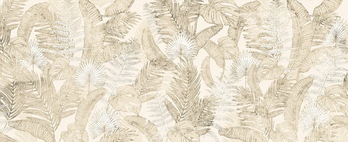 Fototapete Background of tropical leaves. Palm leaves, branches, grass.