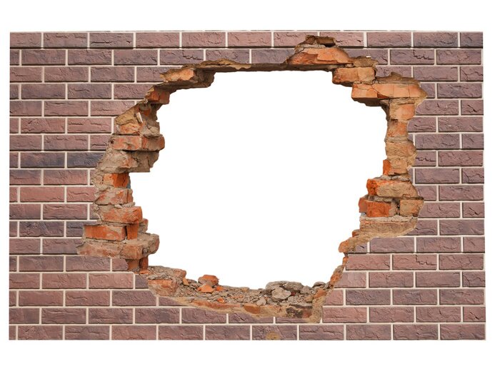 Fototapete Backstein 3D mit weißem Loch