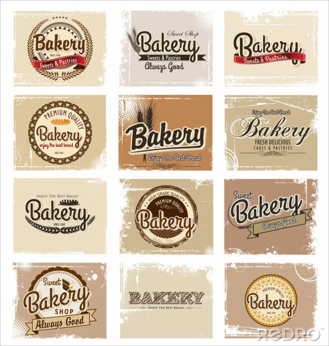 Fototapete Bäckerei-Etiketten Retro