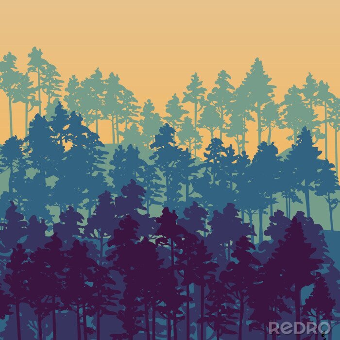 Fototapete Bäume Kiefern grafisch