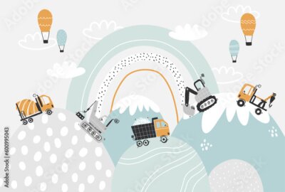 Fototapete Bagger Lastwagen und Ballons im Märchenland