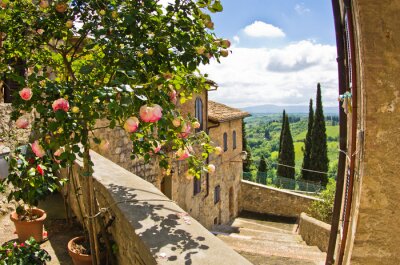 Fototapete Balkon mit Aussicht auf Toskana