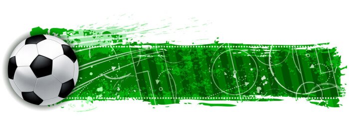 Fototapete Ball auf dem Modell des Fußballplatzes