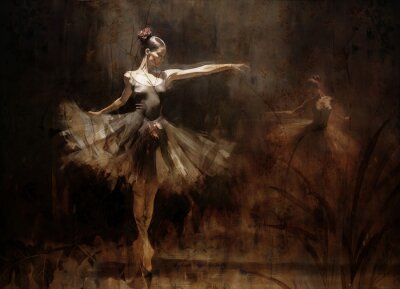 Fototapete Ballerina und Pflanzensilhouetten im Vintage-Stil