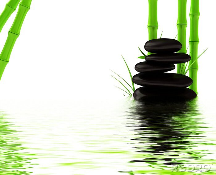 Fototapete Bambus schwarze Steine und Wasser