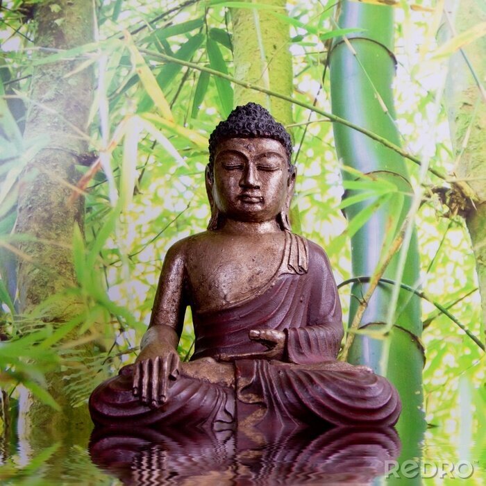 Fototapete Bambus und Buddhastatue