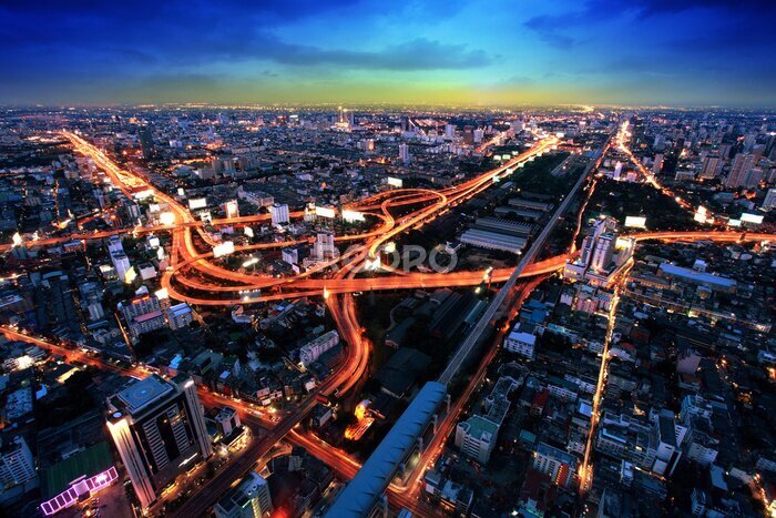 Fototapete Bangkok Expressway und Autobahn Draufsicht, Thailand