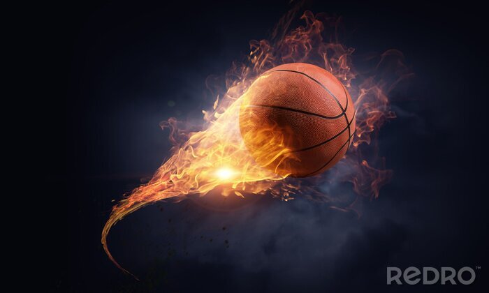 Fototapete Basketball 3D in Flammen
