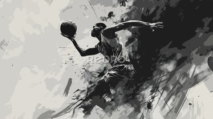Fototapete basketball player black and white abstract art