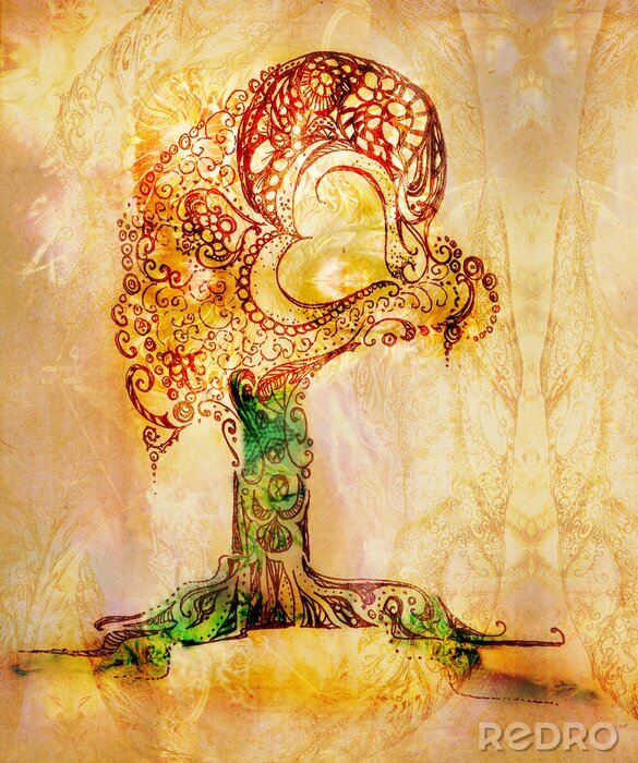 Fototapete Baum auf Retro-Textur