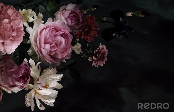 Fototapete Beautiful garden flowers. Vintage floral card.