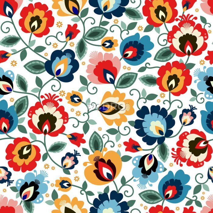 Fototapete Beautiful Polish traditional floral folk pattern vector