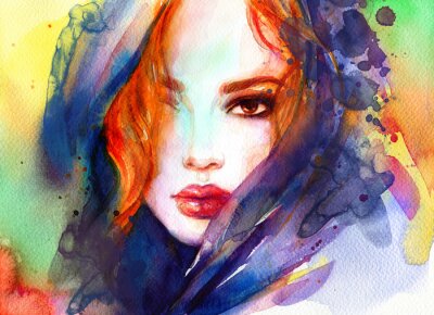 Sticker beautiful woman. fashion illustration. contemporary watercolor painting
