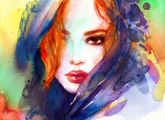 Fototapete beautiful woman. fashion illustration. contemporary watercolor painting