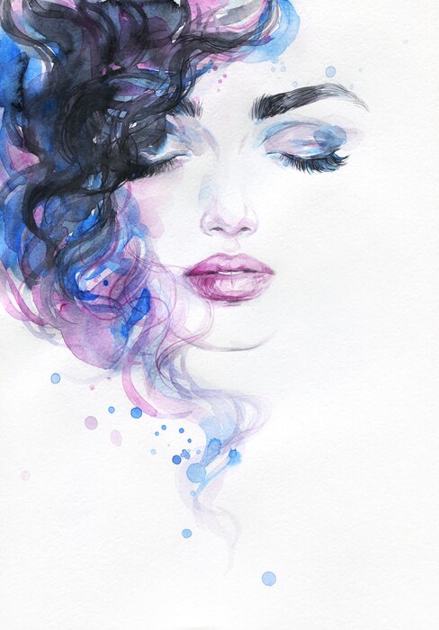 Fototapete beautiful woman. fashion illustration. watercolor painting