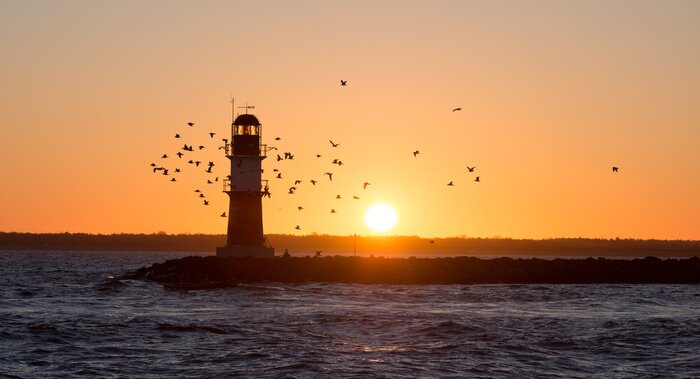 Fototapete Bei Leuchtturm fliegende Vögel