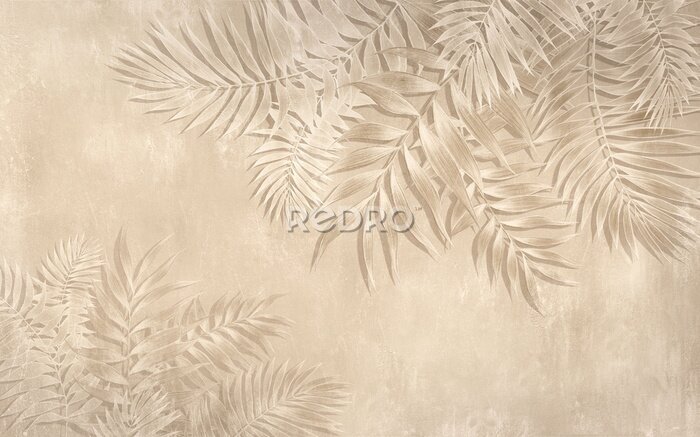 Fototapete Beigefarbene Palmblätter auf Beton
