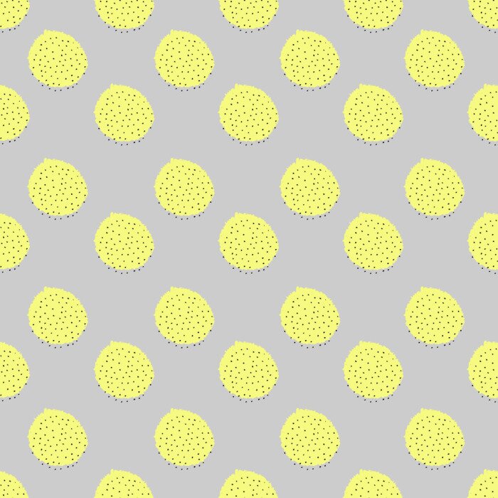 Fototapete Beigefarbenes Motiv mit gelben Kreisen und schwarzen Punkten