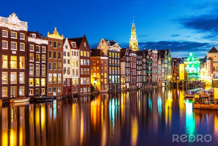 Fototapete Beleuchtete Gebäude in Amsterdam