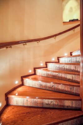 Fototapete Beleuchtete Treppe aus Holz