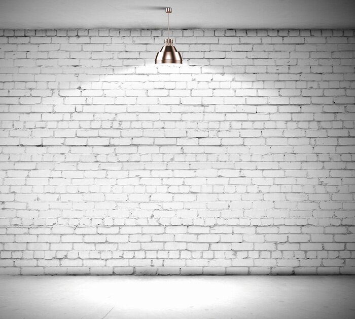 Fototapete Beleuchtete weiße Ziegelmauer